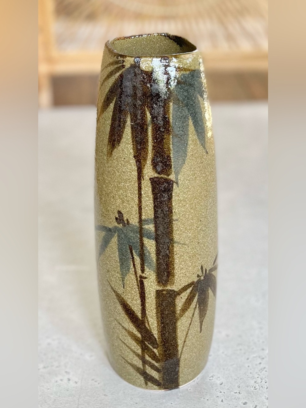 MCM Vintage Price Import Japan Stoneware Ceramic Tall Vase Bamboo Design